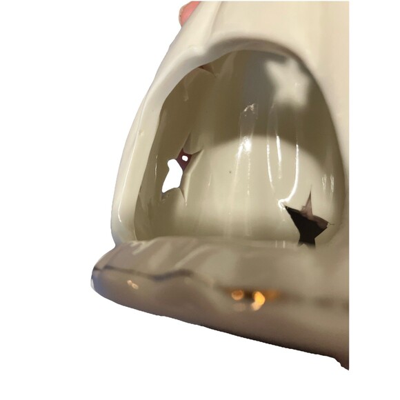 Christmas Caroling ceramic Angel Tea-light candle holder with stars gold trim 7’ - Picture 11 of 15